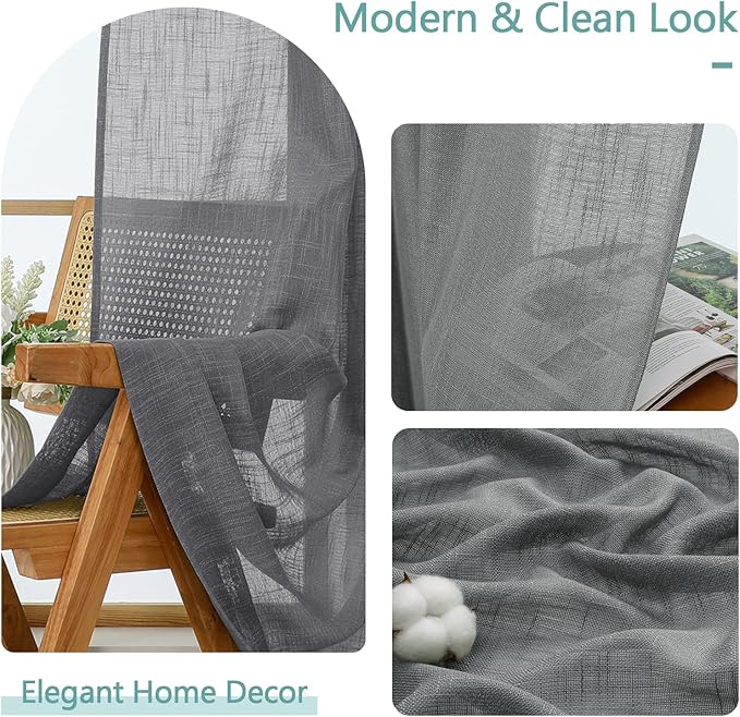 Chyhomenyc Extra Long Charcoal Grey Semi Sheer Curtains 108 Inches Long 2 - Image 8