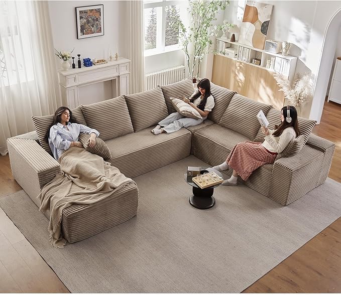 Cloud Sectional Couch with L-Shape Chaise, Upholstered Corduroy Couches - Image 3