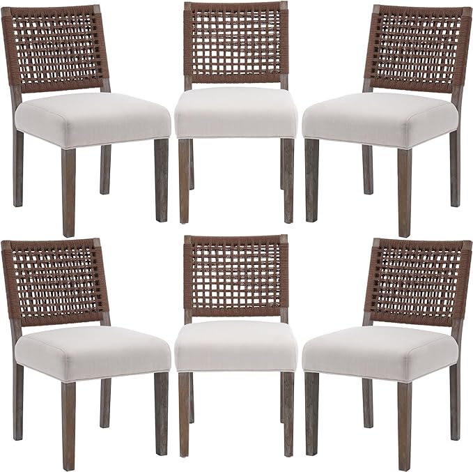 LZAREAL Farmhouse Dining Chairs Set of 6 Linen Fabric Upholstered Accent Side by LZAREALBetterRoomForRealLiving