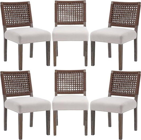 LZAREAL Farmhouse Dining Chairs Set of 6 Linen Fabric Upholstered Accent Side by LZAREALBetterRoomForRealLiving