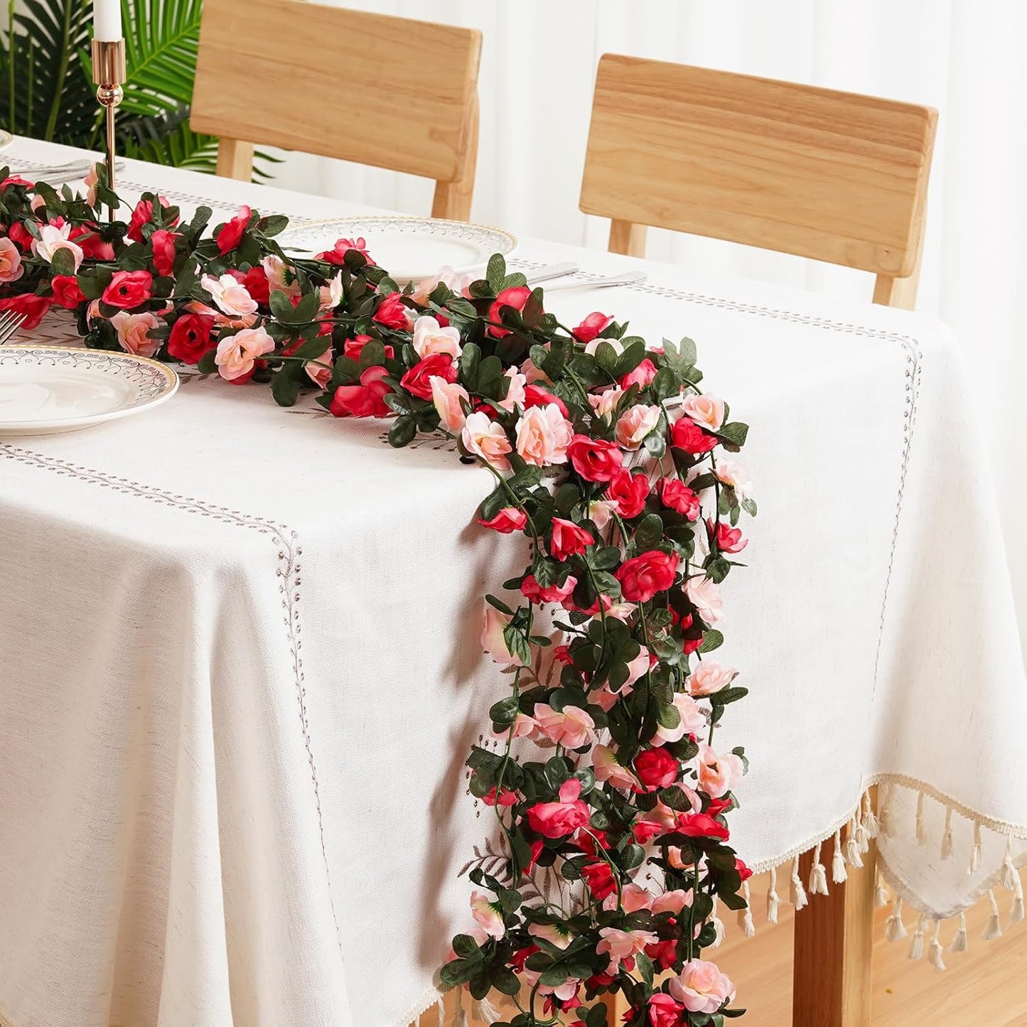 8 Pcs 65.6 Ft Flower Garland Rose Vines, Pink Rose Garland for Decoration, Flower Vine for Room Table Birthday Wedding Party Garden Wall Decor