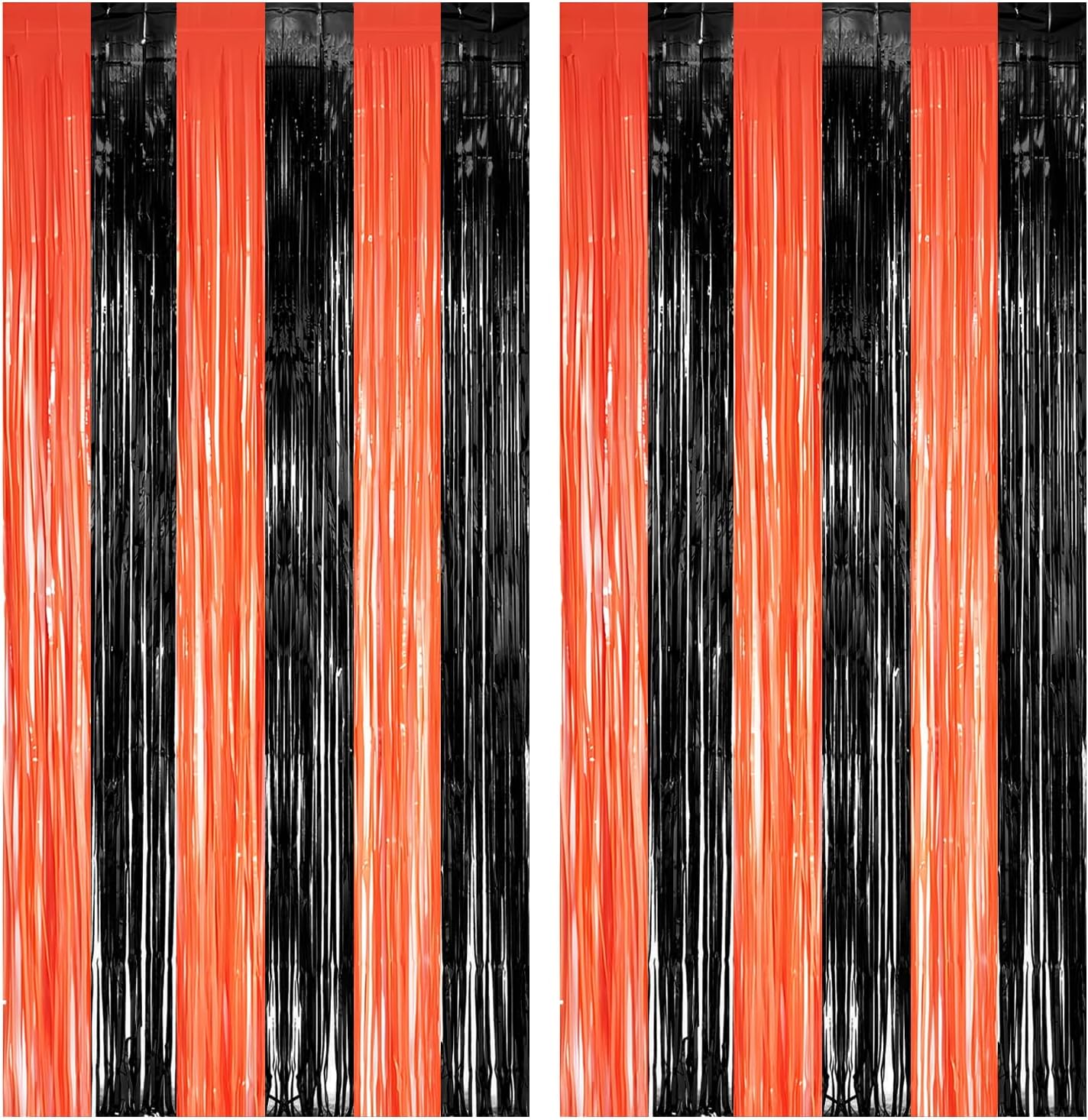 Black Orange Streamers Party Backdrop - GREATRIL Tinsel Fringe Curtain for Halloween Decorations/Pumpkin/Birthdays Party Decoration - 3.2ft X 8.2ft - 2 Packs