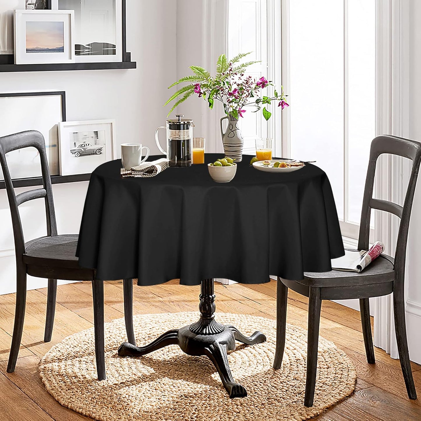 Fitable Black Round Tablecloth 70 inch, Stain and Wrinkle Resistant Washable Polyester Table Cloth for Dining Buffet Parties and Camping