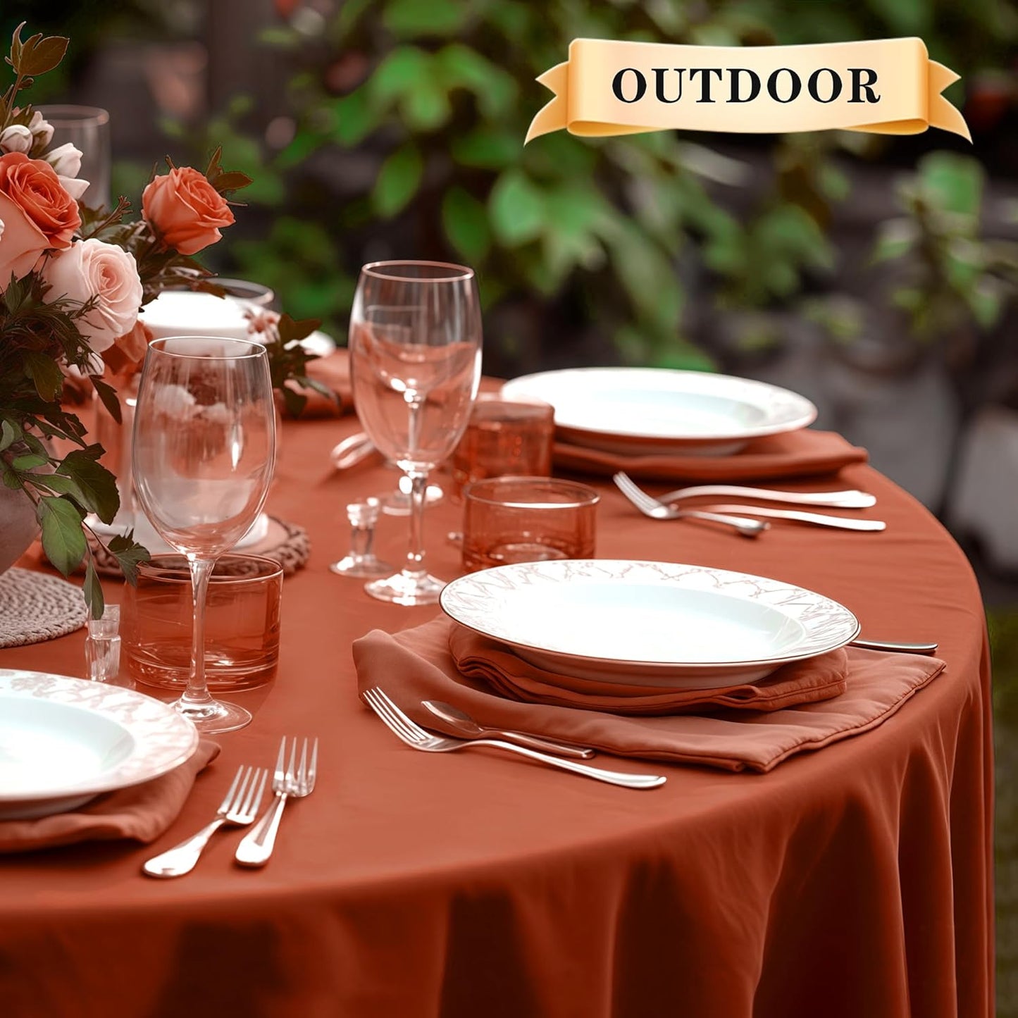 sancua Thanksgiving Round Tablecloth - 90 Inch Burnt Orange - Water Resistant Spill Proof Washable Polyester Fall Table Cloth Decorative Fabric Table Cover for Dining Buffet Parties and Camping, Rust