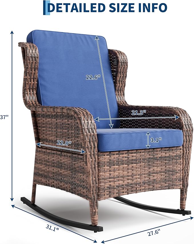 Patio Rocking Chair for Outdoor, Rattan Wicker Chair - Image 2