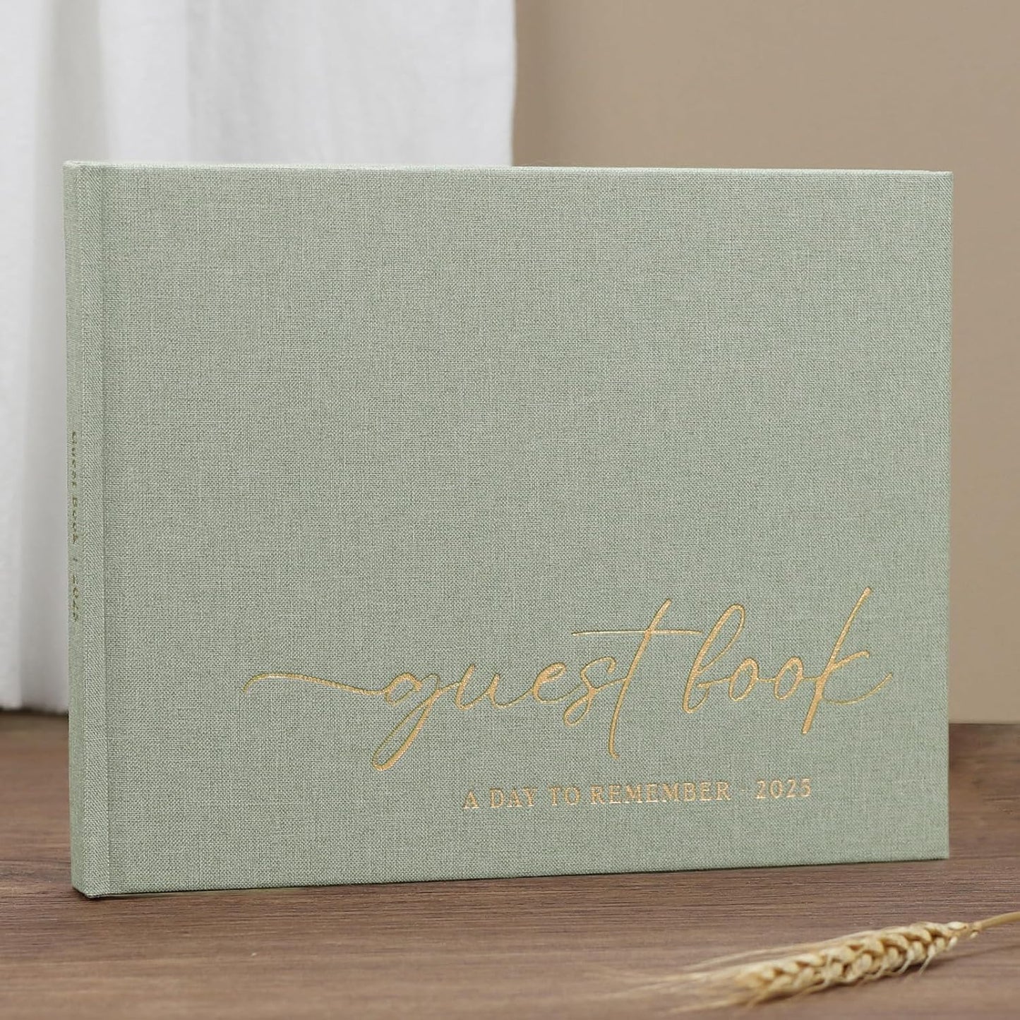 Elegant Guest Book for Wedding Reception, Beautiful Guestbook for Baby Shower and Wedding Decor, 100 Blank Pages for Sign in, Polaroid Pictures and Photos, Linen Cover (2025, Sage)