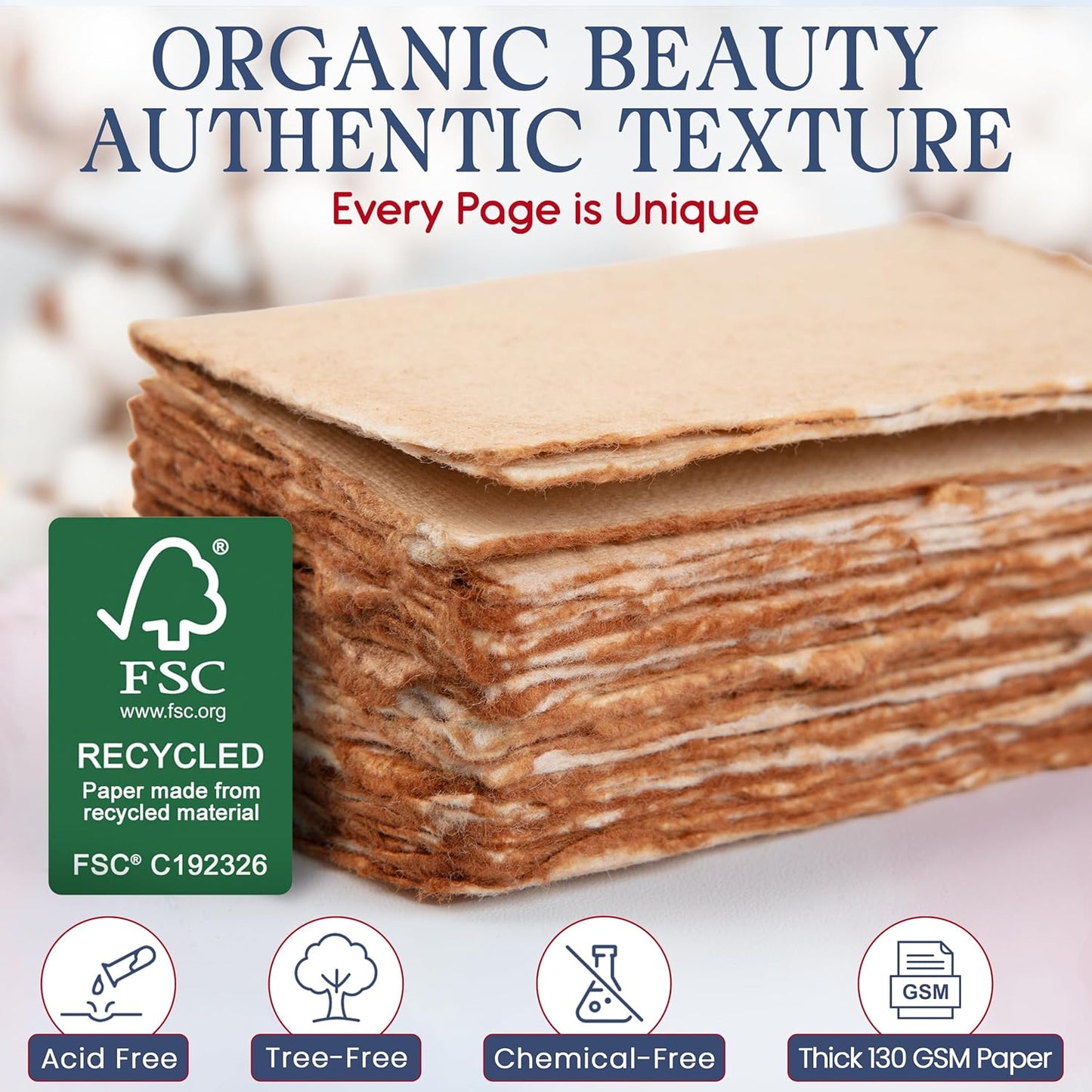 Wanderings Vintage Handmade Deckle Edge Folded Paper – Folded to 3.5"x2" – 150 GSM - 50-Pack – Textured Cotton Paper – Ideal for Place Cards, Blank Name Cards, Table Settings, Gift Tags, Love Notes