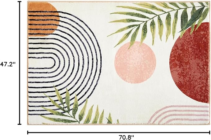 RoomTalks Mid Century Modern Washable Rug, Boho Cute Aesthetic 4x6 Area Rugs - Image 2