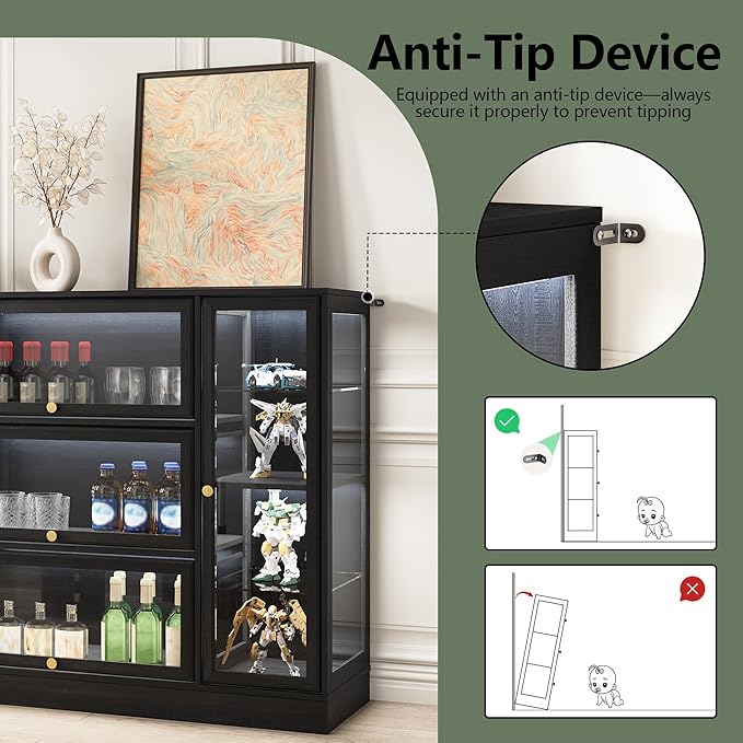Display Cabinet with Acrylic Glass Doors, Extra Wide Curio Cabinet with LED - Image 9