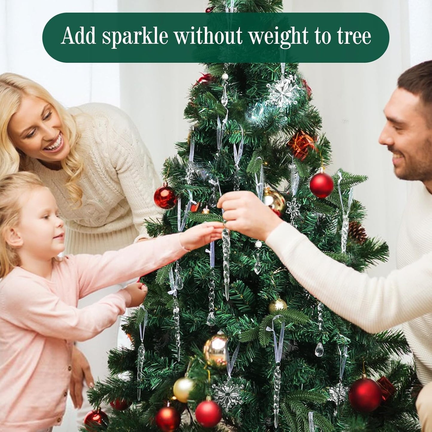 AuroTrends Christmas Tree Decorations 18Pcs, Acrylic Crystal Ornaments for Christmas Tree- Hanging Christmas Snowflake Decorations for Christmas Tree Ornaments