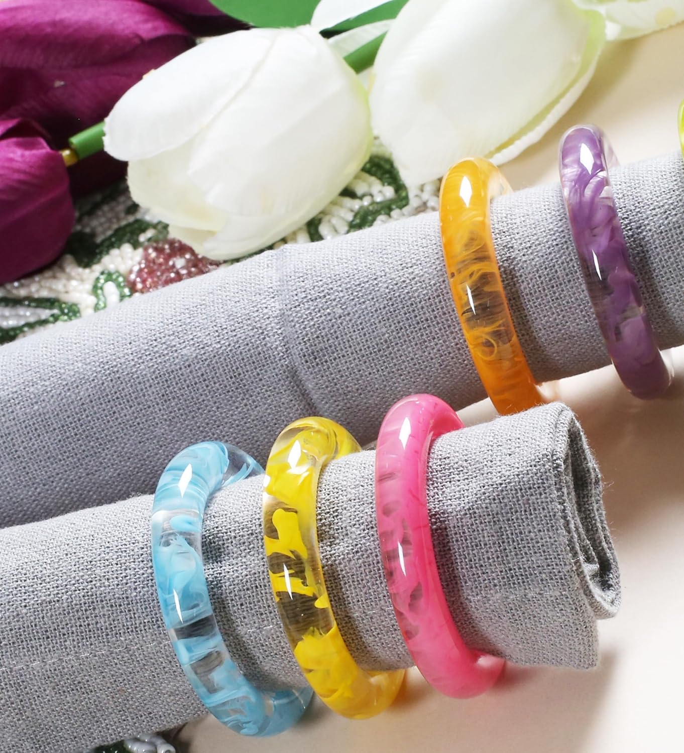 Napkin Rings Set of 12 - Epoxy Resin Napkin Holder Cuffs for Dinner Table Décor - Farmhouse Modern Serviette Rings for Weddings, Parties, Receptions, Banquets, Daily Use (Pastel) - CLEENTABLE