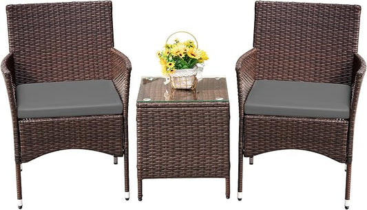 Devoko Patio Porch Furniture Sets 3 Pieces PE Rattan Wicker Chairs by DEVOKO