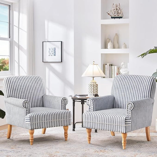 HUIMO Linen Fabric Accent Chairs Set of 2, Mid-Century Modern Armchair by HUIMO