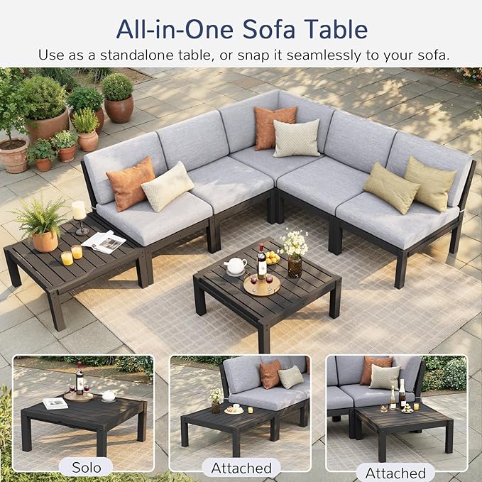 Stoog 6-Piece Patio Sectional Sofa Set, Modular Outdoor Furniture Set - Image 6