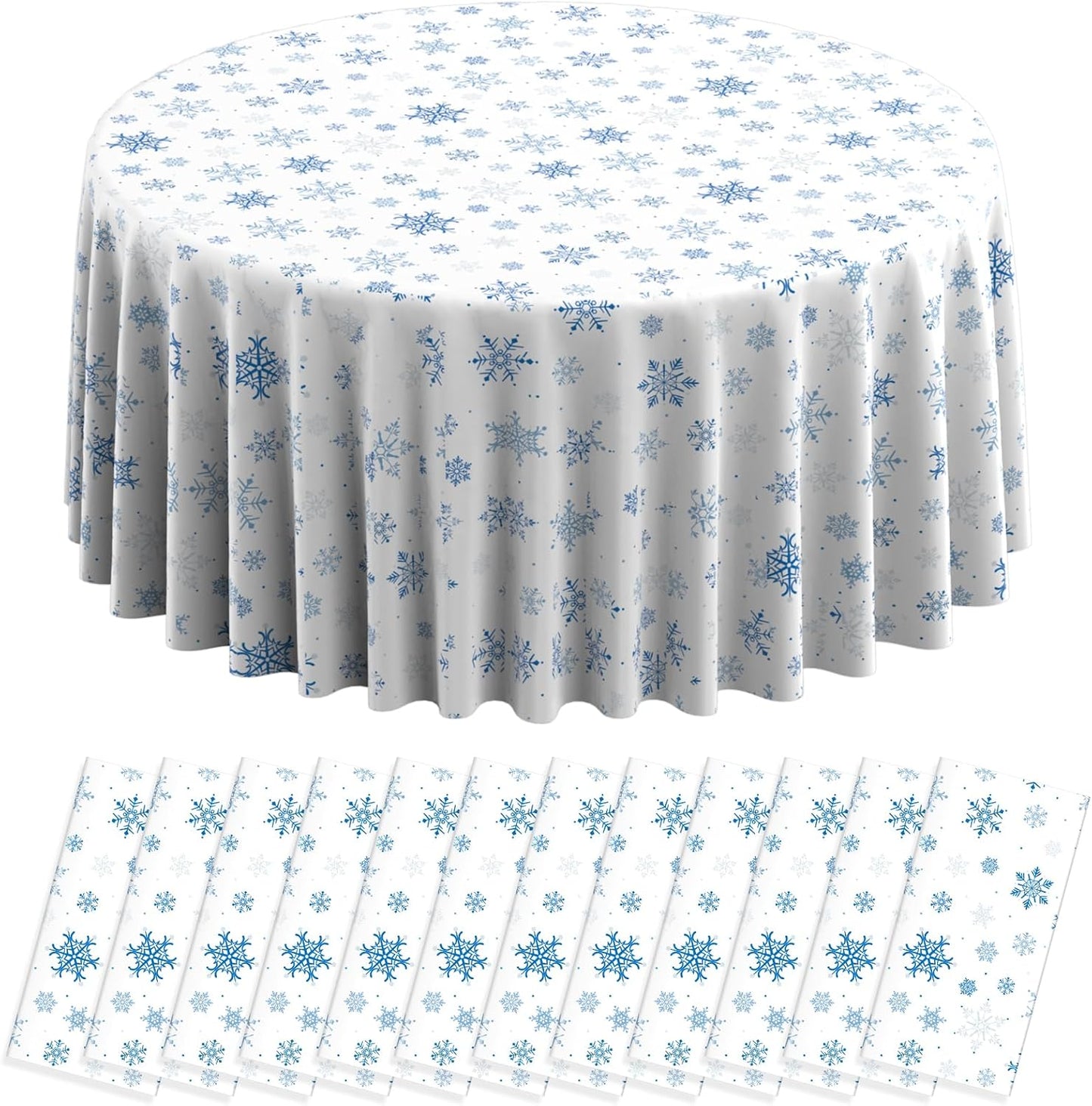 12 Pieces Christmas Snowflake Plastic Party Tablecloth Decorations,Disposable Blue Snowflake White Xmas Round Table Cover Backdrop for Winter Christmas Holiday Party Supplies,84 inch (Blue White)