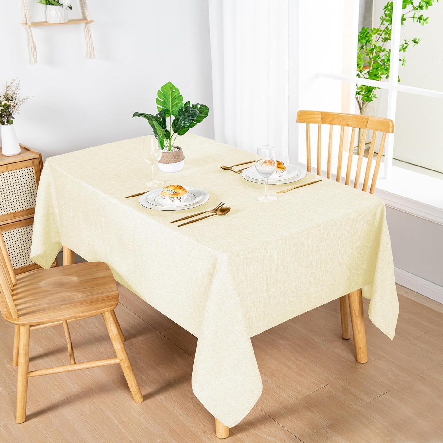 Hiasan Faux Linen Rectangle Tablecloth - Wrinkle and Stain Resistant Washable Table Cloth for Kitchen Dining Room Holiday Table Cover for Dinner, Champagne, 54 x 120 Inch