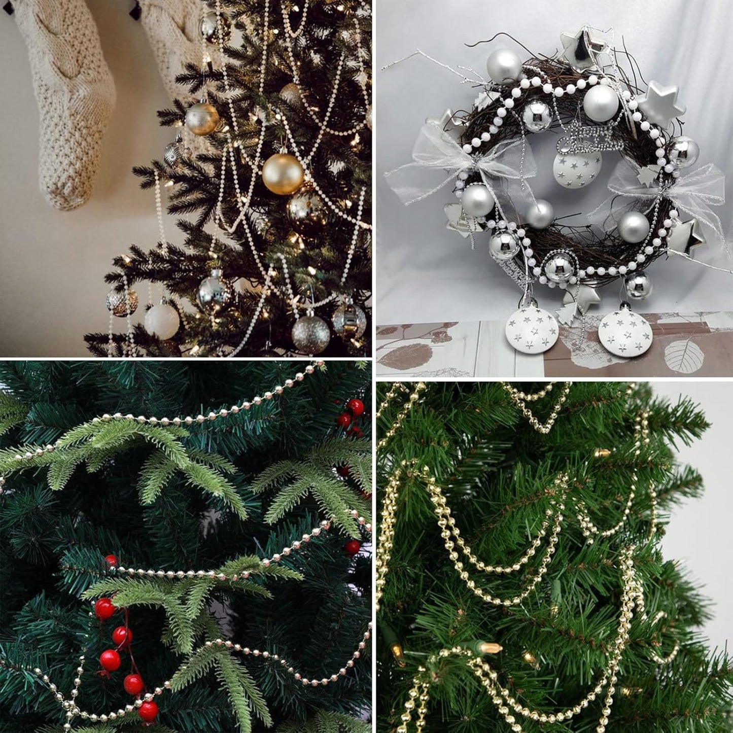 [66 Feet] Gold Pearl Beads Garland, 8MM 22 Yards Gold Faux Pearl Beads String Roll Bulk for DIY Craft Christmas Tree Wedding Party Decoration