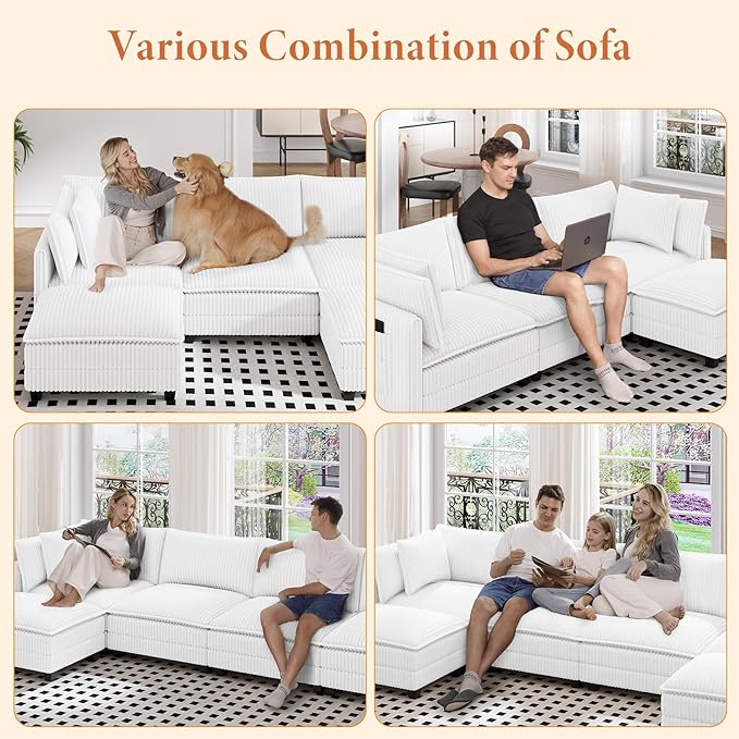 Vesgantti 143" U Shaped Sectional Modular Couch, Comfy Corduroy Upholstered - Image 7
