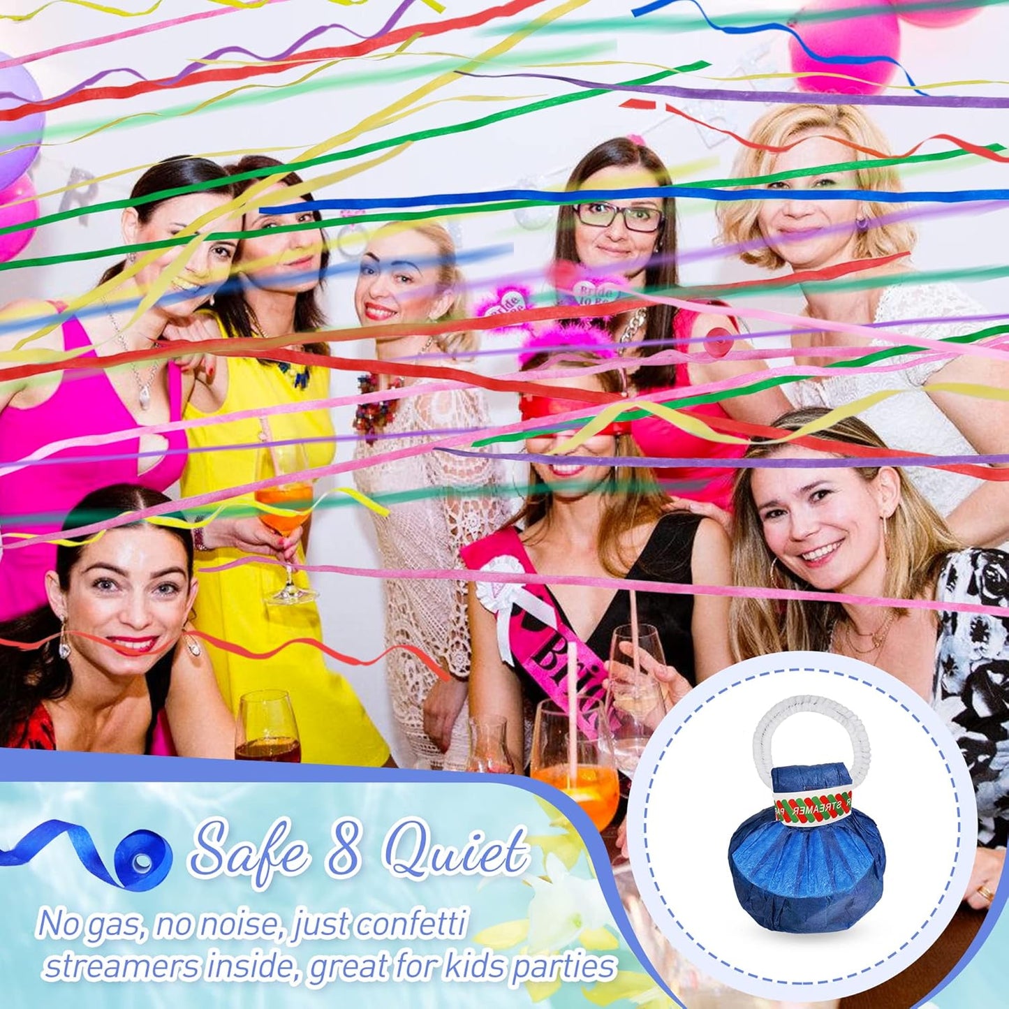 No Mess Streamers Poppers,24Pack Colorful No Mess Confetti Party Poppers for Birthday,Wedding,Celebrations,School Opening,Graduation,Retirement Party (blue multicolor 24pack)