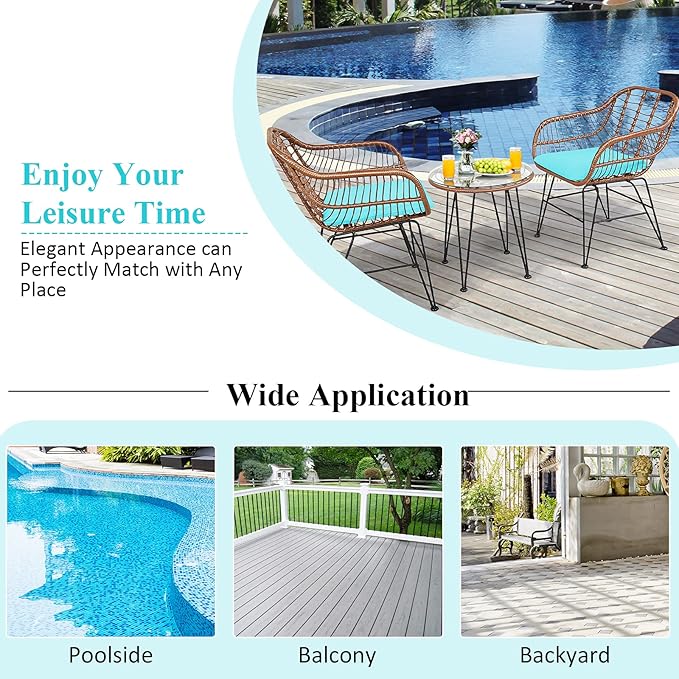 Tangkula 3 Pieces Patio Conversation Bistro Set, Outdoor Wicker Furniture - Image 8