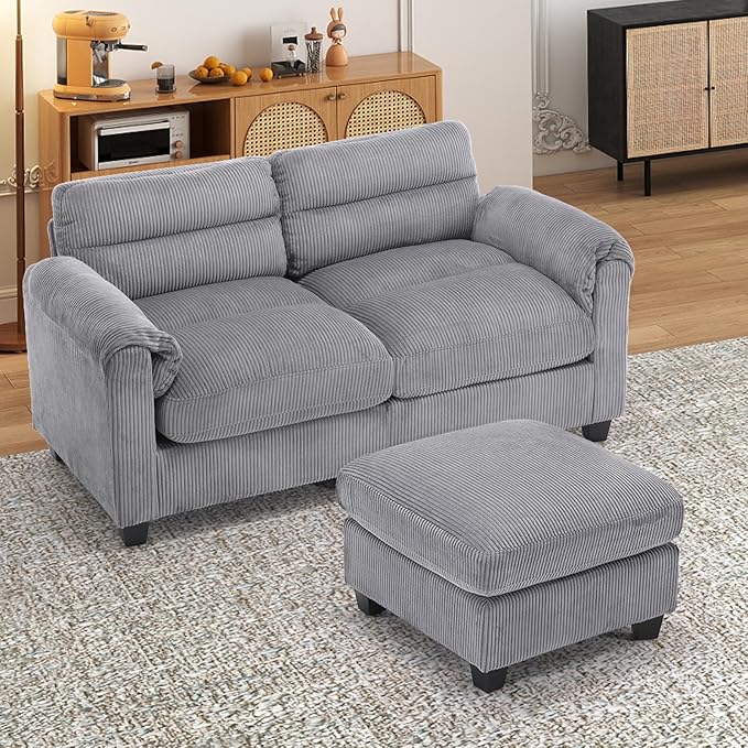 HAOMARKETS Corduroy 2-Piece Sofa Set, Upholstered Ottoman and Loveseat 2-Seater - Image 6