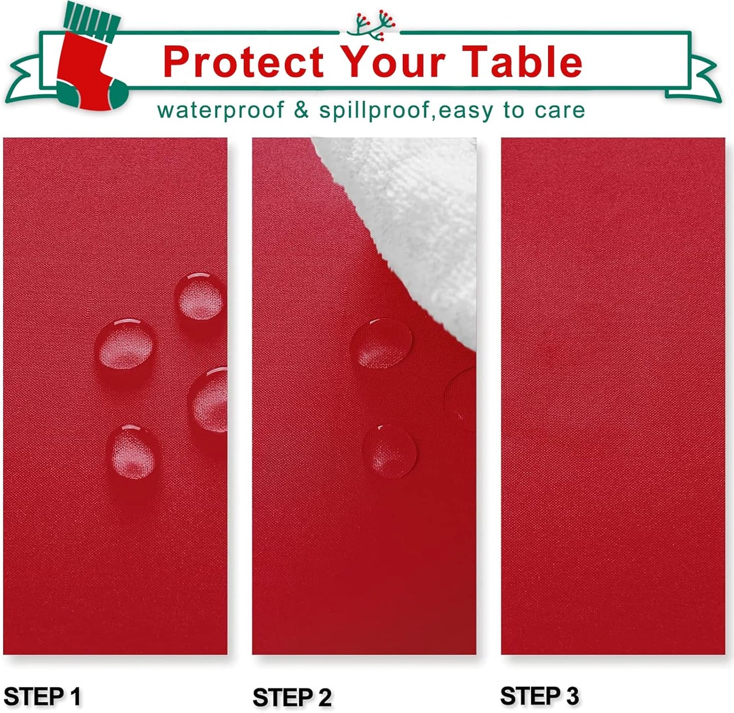 Hiasan 2 Pieces Red Tablecloth Square - Wateproof and Spillproof Kitchen Christmas Washable Polyester Table Cloth for Dining Room, 30 x 30 Inch