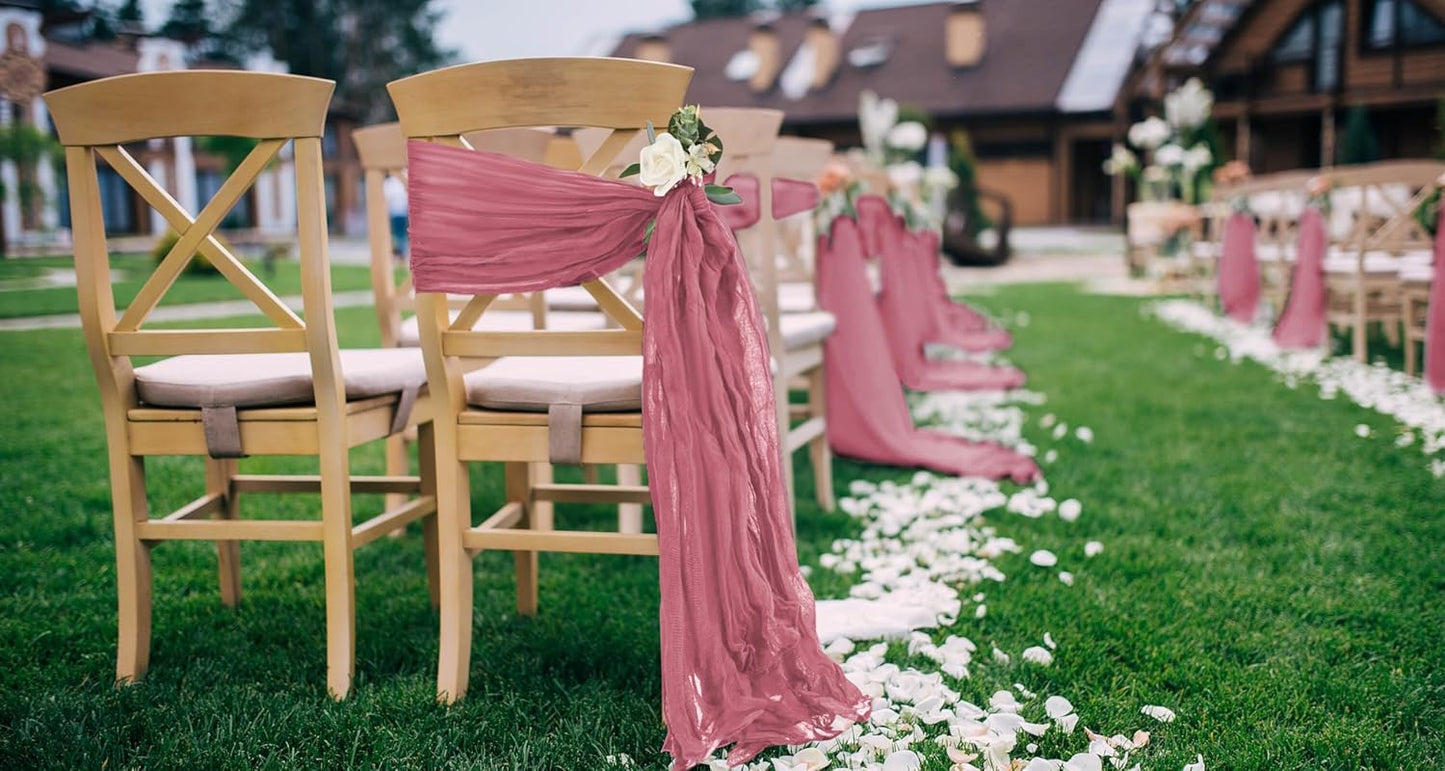 50 PCS Cheesecloth Chair Sashes, Bows Designed ChairSashes, 15.7x70 inch Chair Sashes for Aisle Decorations Universal Chairs Cover Decoration for Wedding Reception Party Banquet (Dusty Rose)