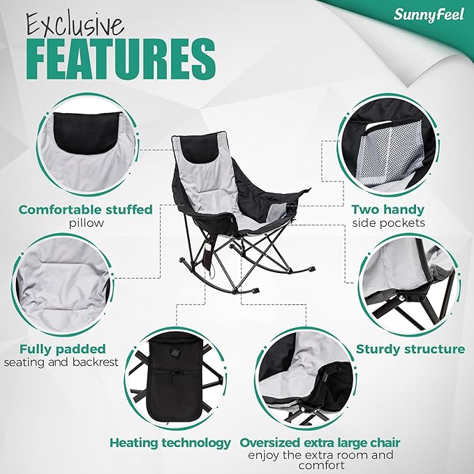 SUNNYFEEL Oversized Heated Rocking Camping Chair 2 Pack, Fully Padded Patio - Image 5