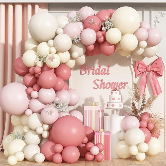 Dusty Pink Balloon Arch Kit 115Pcs Boho Blush Pink Balloons Garland Neutral Retro Peach Nude Beige Cream White Sand Birthday Party Balloons for Girls Baby Bridal Shower Wedding Engagement Decorations