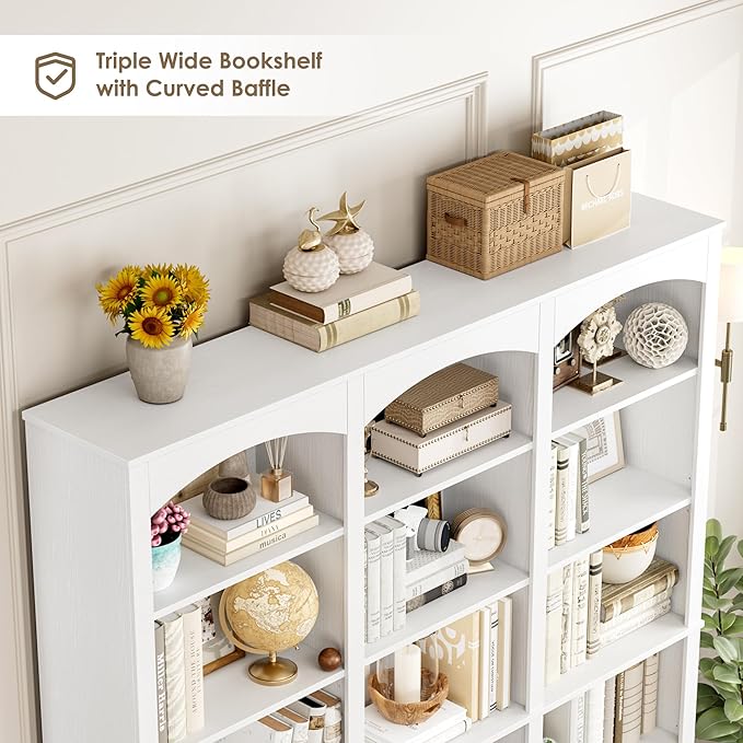 FACBOTALL 71" Triple Wide Bookshelf, 6 Tier Bookcase, Large White Bookshelf - Image 5