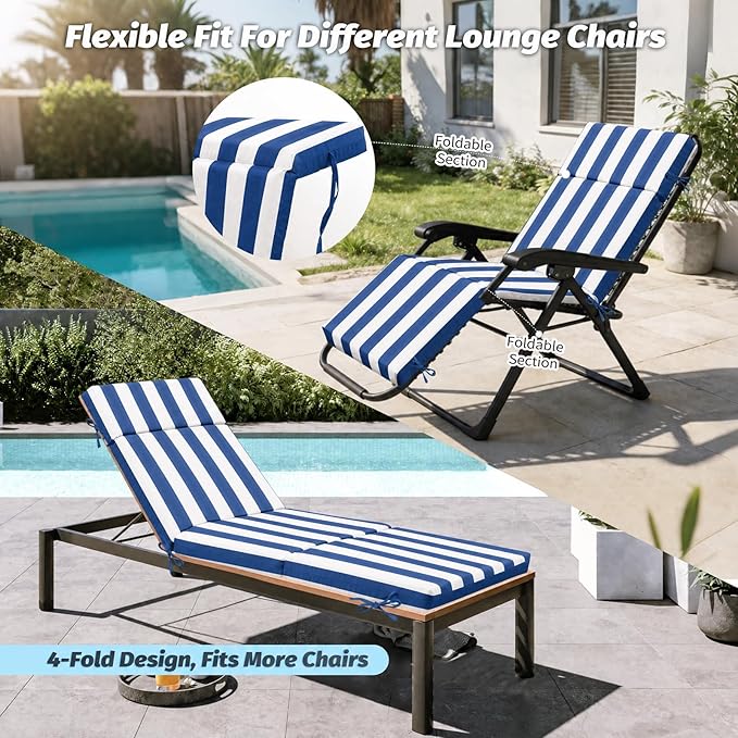 2 Pcs Outdoor Chaise Lounge Cushion 72" x 21" x 3", Folding Patio Lounge Chair - Image 6