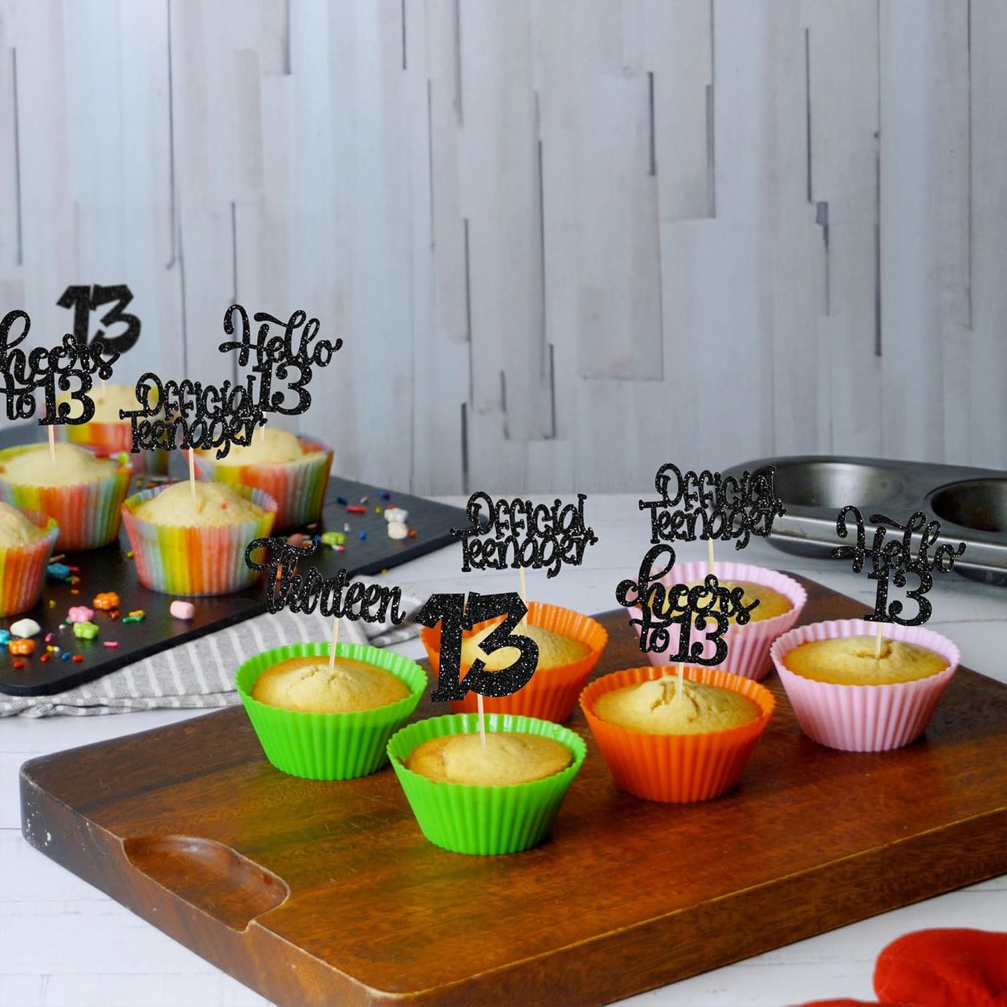 30Pcs 14th Birthday Cupcake Toppers Hello 14 Cupcake Picks Fourteen Cheers to 14 Years Old Cake Decorations for 14th Birthday Anniversary Party Supplies Black Glitter
