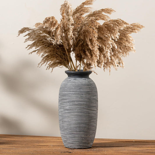 Ceramic Rustic Vase, Large Flower Farmhouse Vases Home Decor, 12.5" Tall Pottery Decorative Pampas Vase for Table Living Room Entryway Mantel Bookshelf Bedroom Bathroom Kitchen-Black