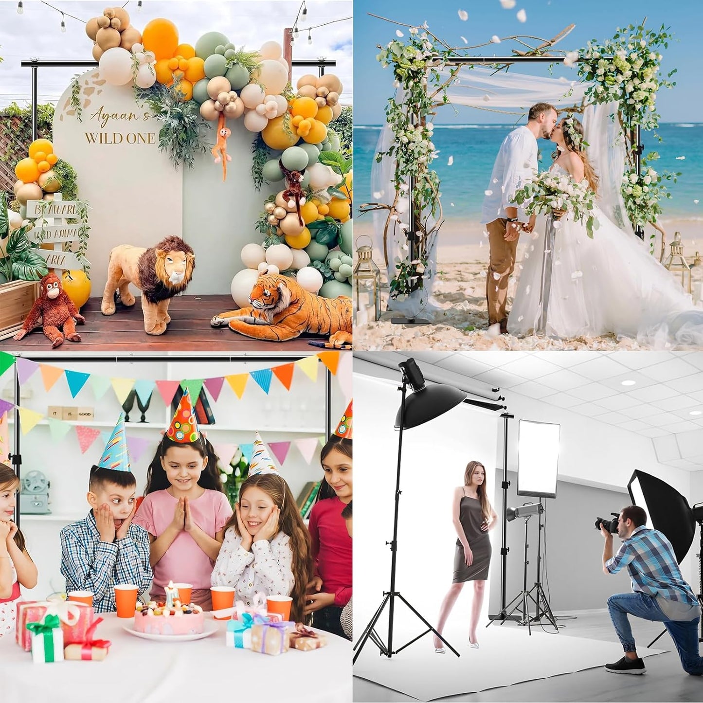 Pipe and Drape Backdrop Stand Kit, 6.5ft x 10ft Adjustable Photo Background Stands with Metal Flat Base for Photography, Birthday Parties, Wedding, Video Studio