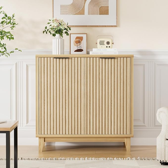 Fluted Cabinet with Storage, 2 Doors Sideboard Buffet, Mid Century Modern by FiveWillowise