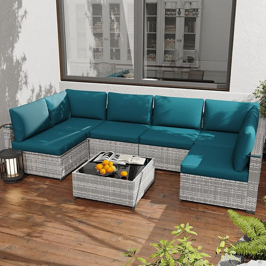 KIGOTY Patio Furniture Set, 7 Pieces Modular Outdoor Sectional Sofa, PE Rattan by KIGOTY