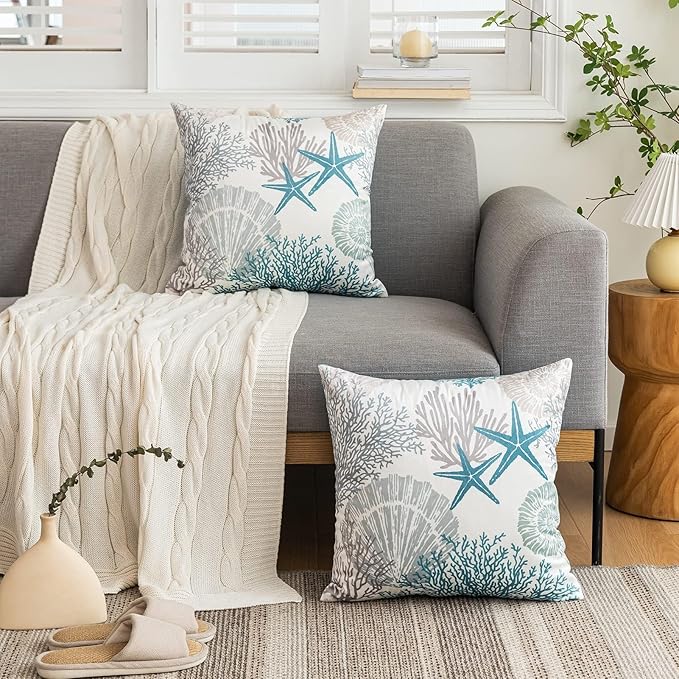 Tritard Nautical Coastal Throw Pillow Covers 16x16 Set of 2 Beach Themed Ocean - Image 4