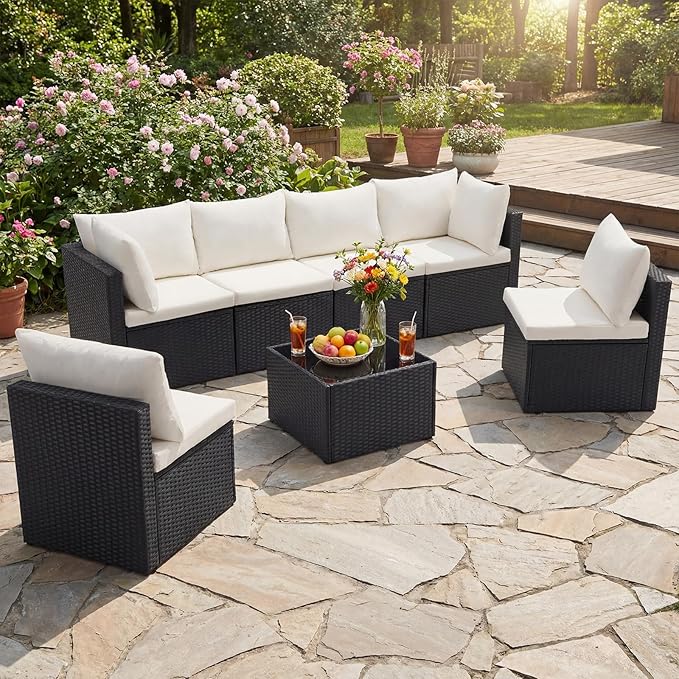 NEWBULIG 7-Piece Outdoor Patio Sectional Sofa, Weather-Resistant Modular Wicker - Image 9