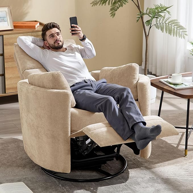 Manual Recliner 360°Swivel Glider Rocking Chair, Upholstered Nursery Adult by choairy
