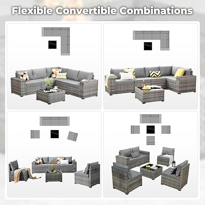 ovios 6 Pieces Patio Furniture Set, Outdoor Wicker Sectional Sofa - Image 6