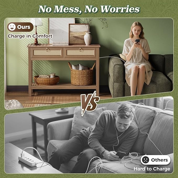 SUPERJARE Rattan Console Sofa Table - Image 6