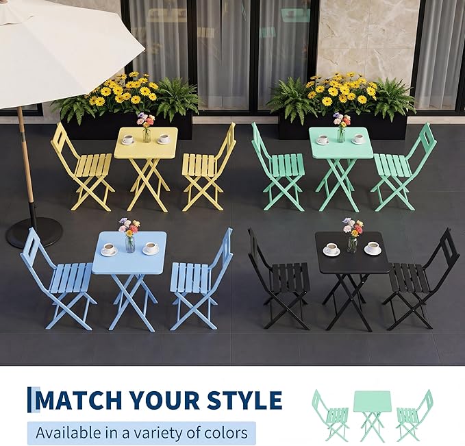 GarveeTech 3-Piece Folding Bistro Set, Heavy Duty Outdoor Patio Furniture - Image 5