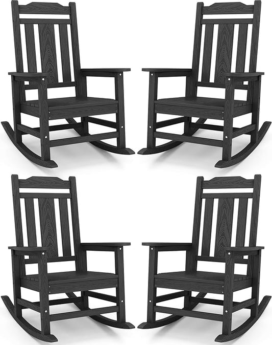 SERWALL Oversized Rocking Chair, HDPE Outdoor Rocking Chairs Set of 4, Patio by SERWALL