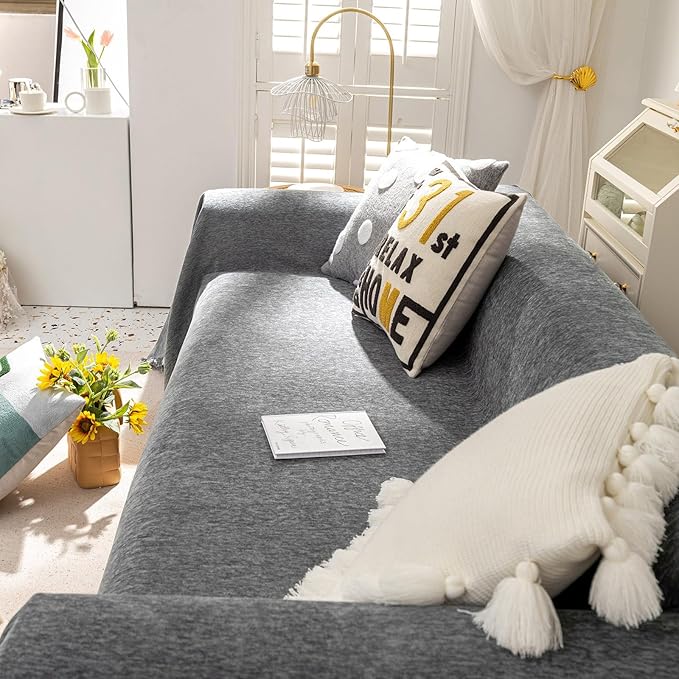 VClife Bohemian Chic Texture Sofa Cover Vintage Farmhouse Gray Couch Cover - Image 9