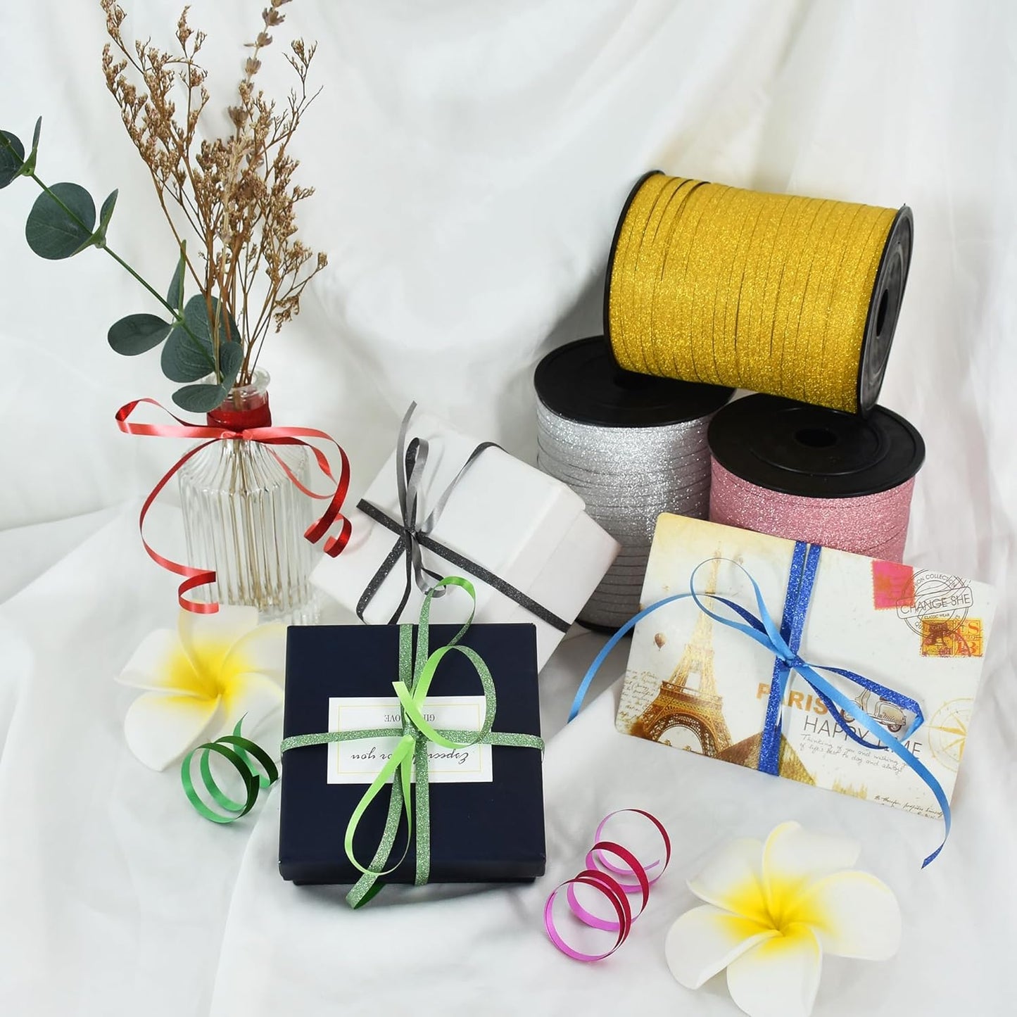 BEISHIDA 500 Yards White Glitter Ribbon Curling Crimped, Glitter Ribbon Balloon String Shiny for Gift Wrapping Ribbon for Birthday Party Festival Art Craft Decor Florist Flowers Decoration