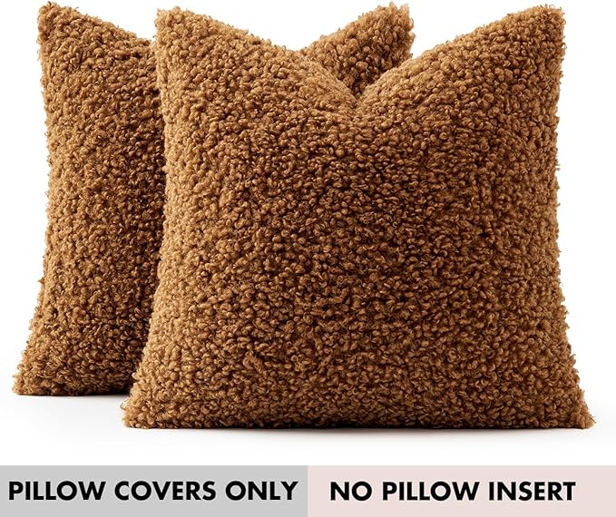 Faux Fur Throw Pillow Covers 20x20 Inch Set of 2 Boucle Neutral Decorative - Image 7
