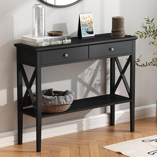 ChooChoo Console Table with Drawers, Narrow Wood Accent Sofa Table Entryway by ChooChoo