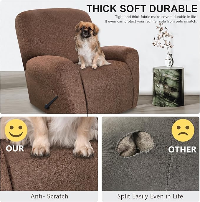 ANARACHON Recliner Chair Covers Leather Look, 4 Pieces Recliner Covers Non Slip - Image 6