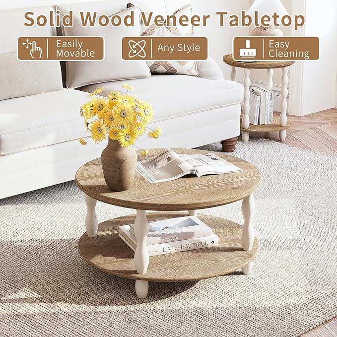 karlott Farmhouse Coffee Table, 30.3" Round Coffee Tables - Image 4