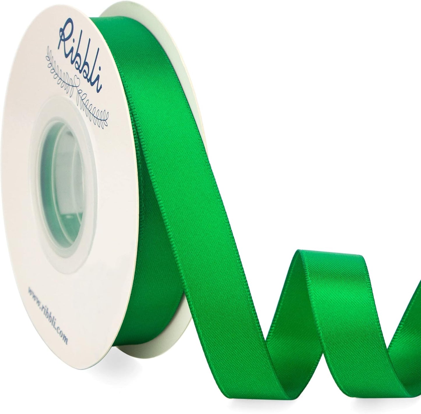 Ribbli Emerald Green Satin Ribbon 5/8 inch x Continuous 25 Yards,Double Faced Satin Use for Craft, Gift Wrapping, Christmas Ornaments, Hair Bows, Bouquet Bows